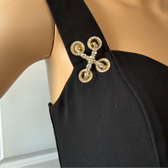 VINTAGE 90s embellished rhinestone cross cross black dress S 2 - Picture 5 of 9